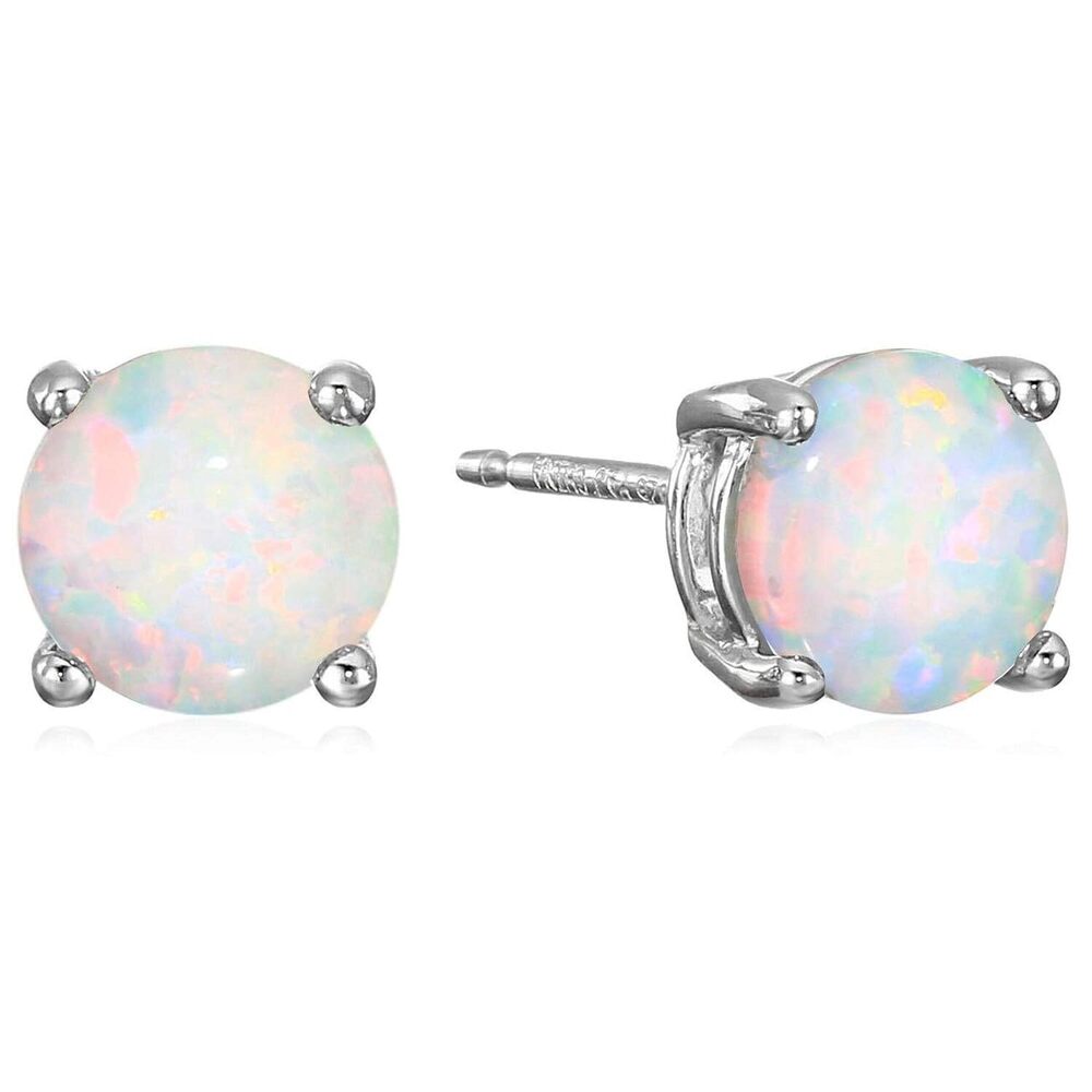 Opal Stud Earrings Sterling Silver 6mm Round
